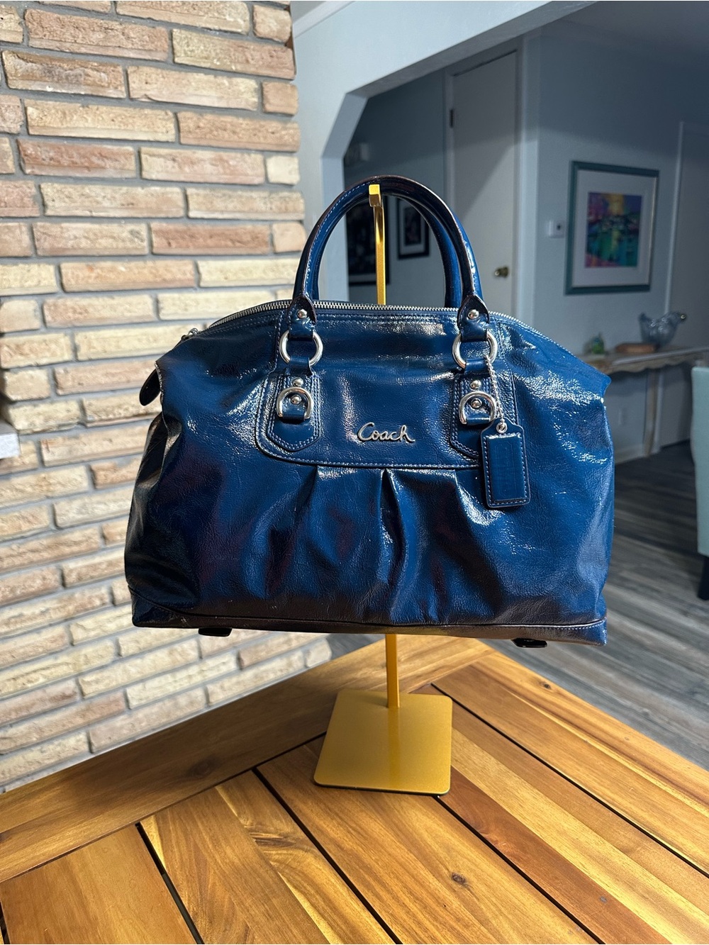Coach Ashley patent leather large satchel in cobalt blue
